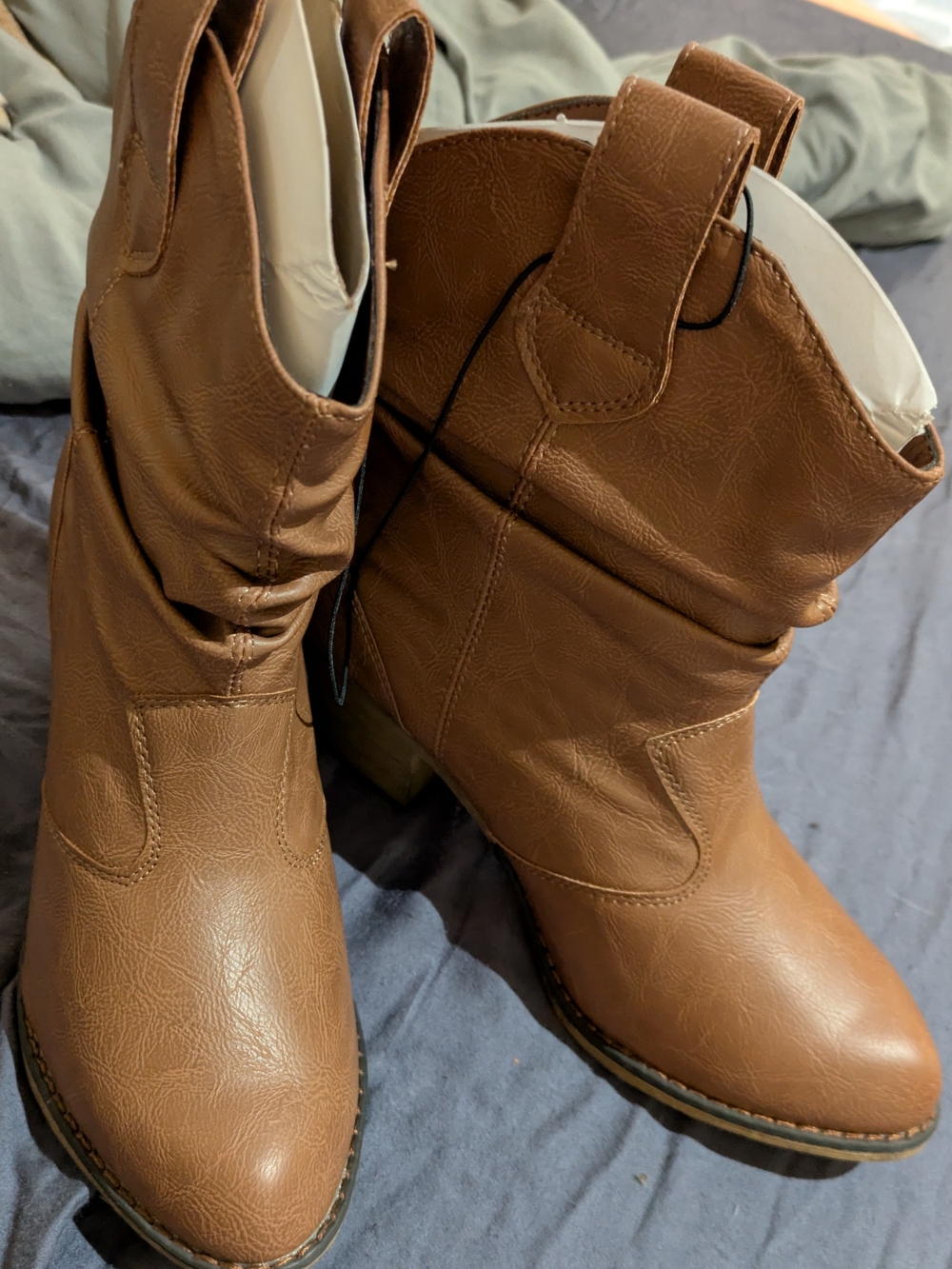 Charles Albert Tan Faux-Leather Mid-Calf Pull-On Boots